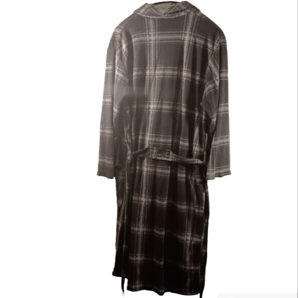 Perry Ellis Portfolio Mens Gray Plaid Bath Robe OS - Picture 2 of 5